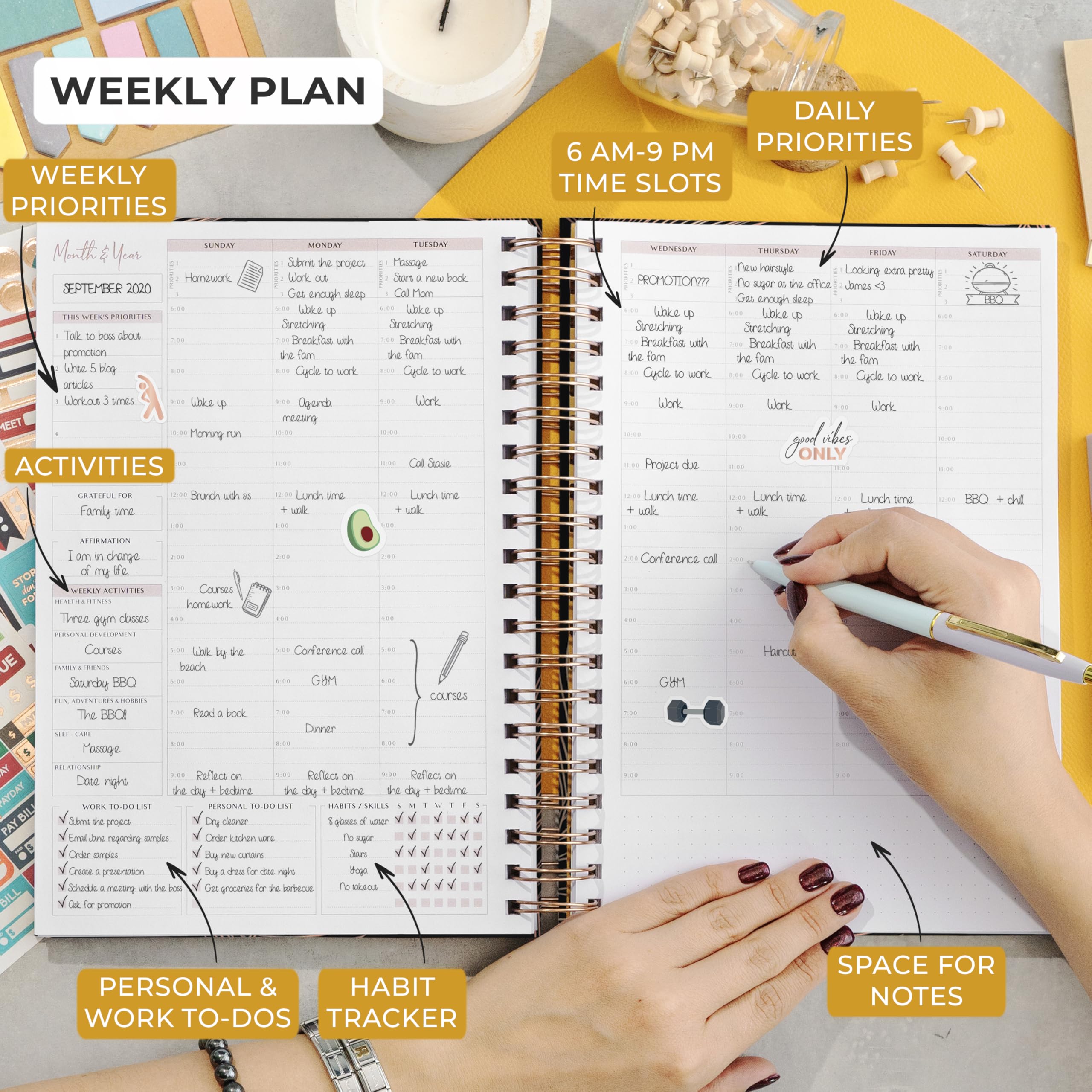 PLANBERRY Large Hourly Schedule Planner Premium, Undated Hourly Schedule & Budget Organizer for Time Management - Image 3