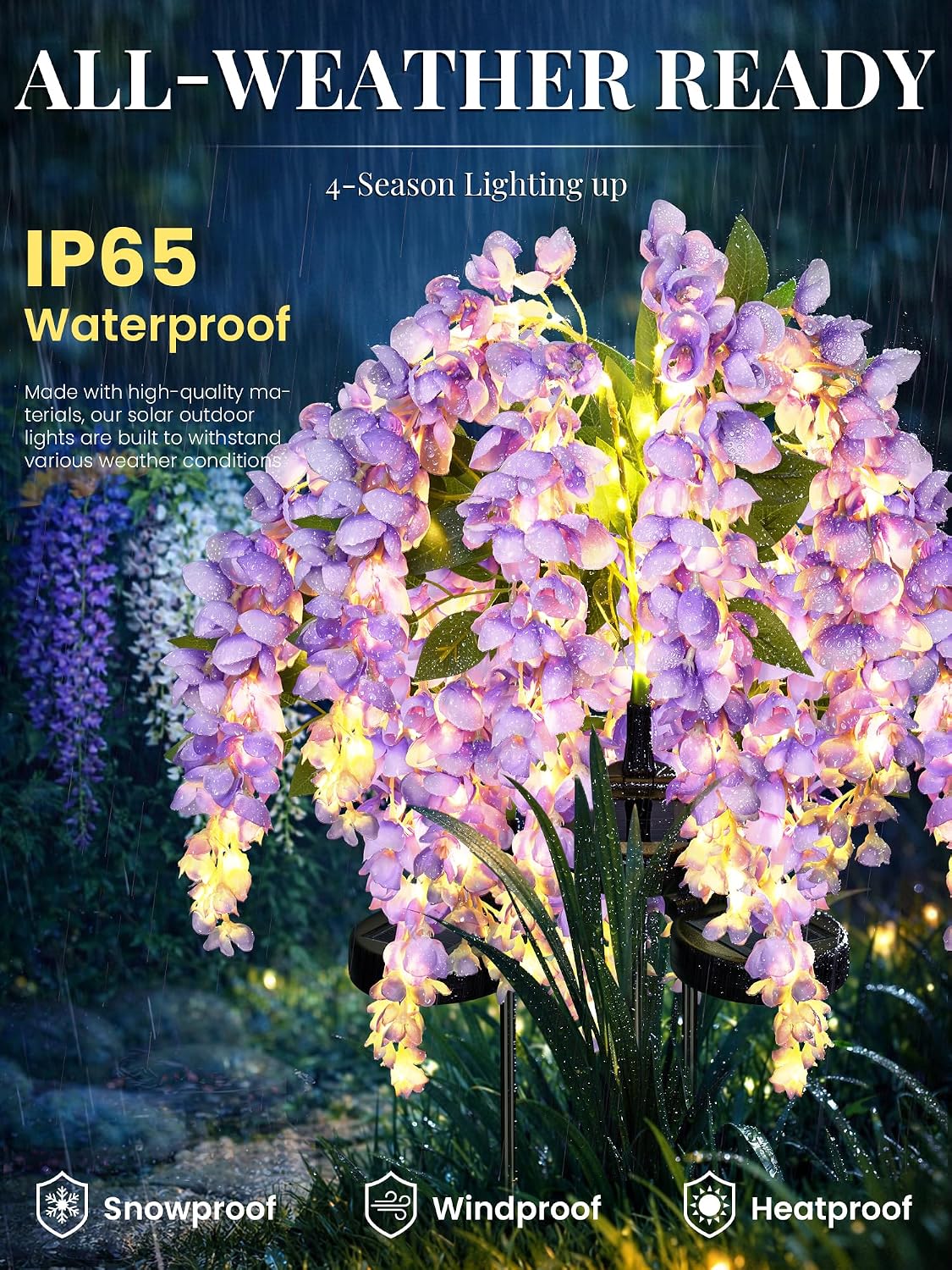 GIGALUMI Solar Lights Outdoor for Garden Decor, 3 Pack Solar Flower Lights Waterproof, 2 Lighting Modes Wisteria for Pathway,Yard, Patio Decoration, Gardening Gifts for Women (Purple)