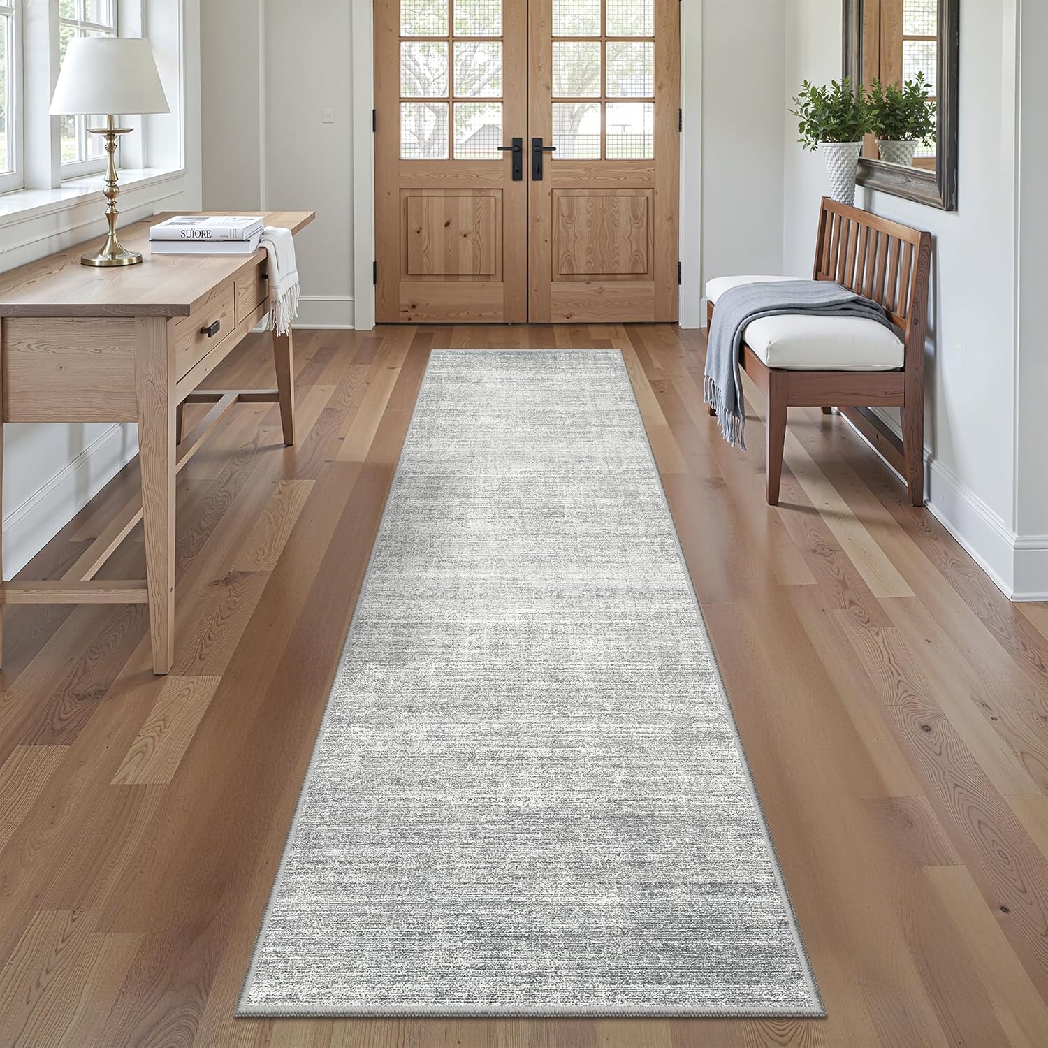 Valenrug Washable Rugs 2x5 - Stain Resistant 2x5 Area Rugs for Living Room, Non Slip Backing Large Area Rugs for Bedroom, Folable Machine Washable Area Rug (2'x5', Grey) 01-grey 2' x 5' (Runner)