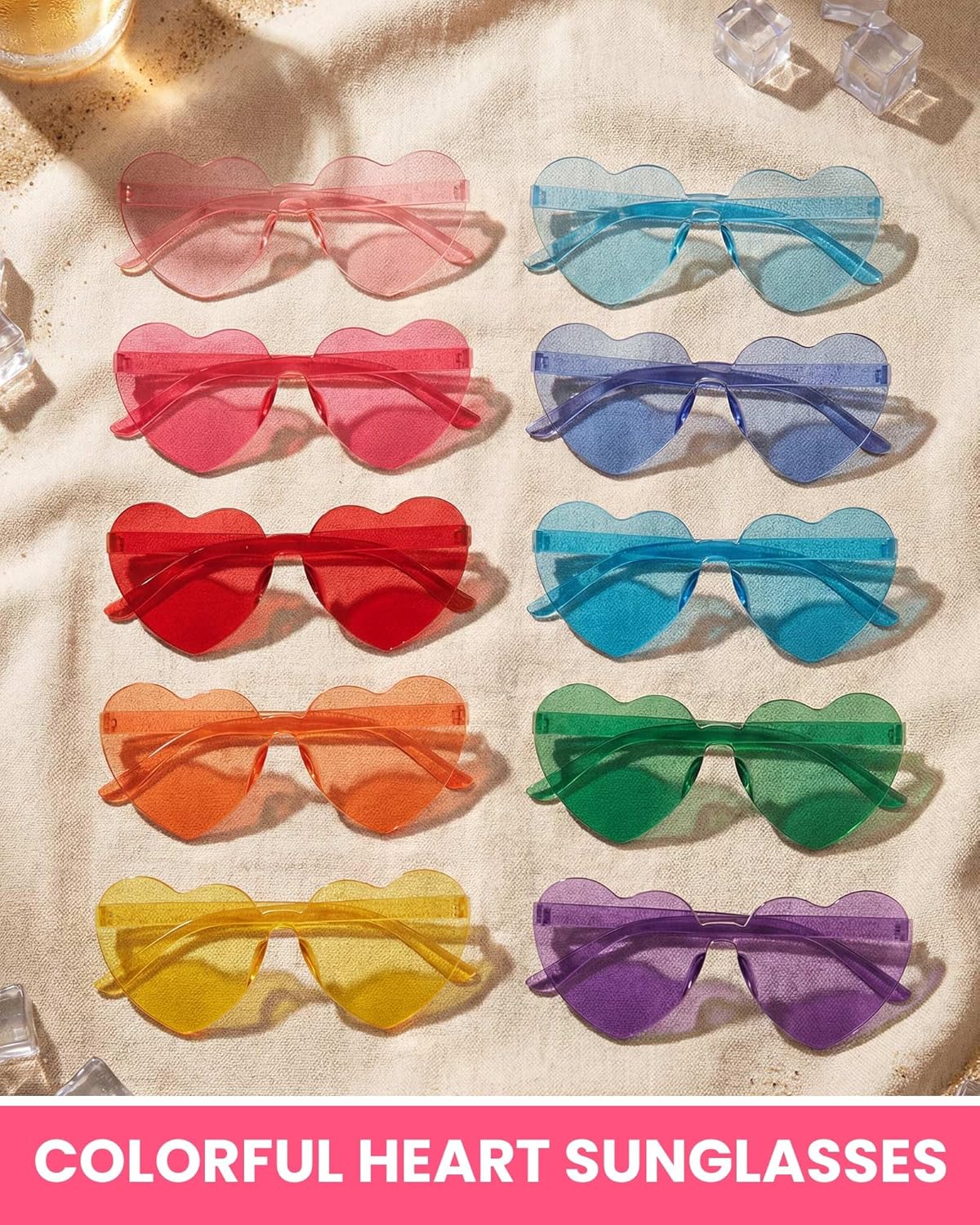 Dunzy 100 Pairs Heart Shaped Sunglasses for Women Colorful Glasses Transparent Heart Sunglasses Valentine's Party Favor