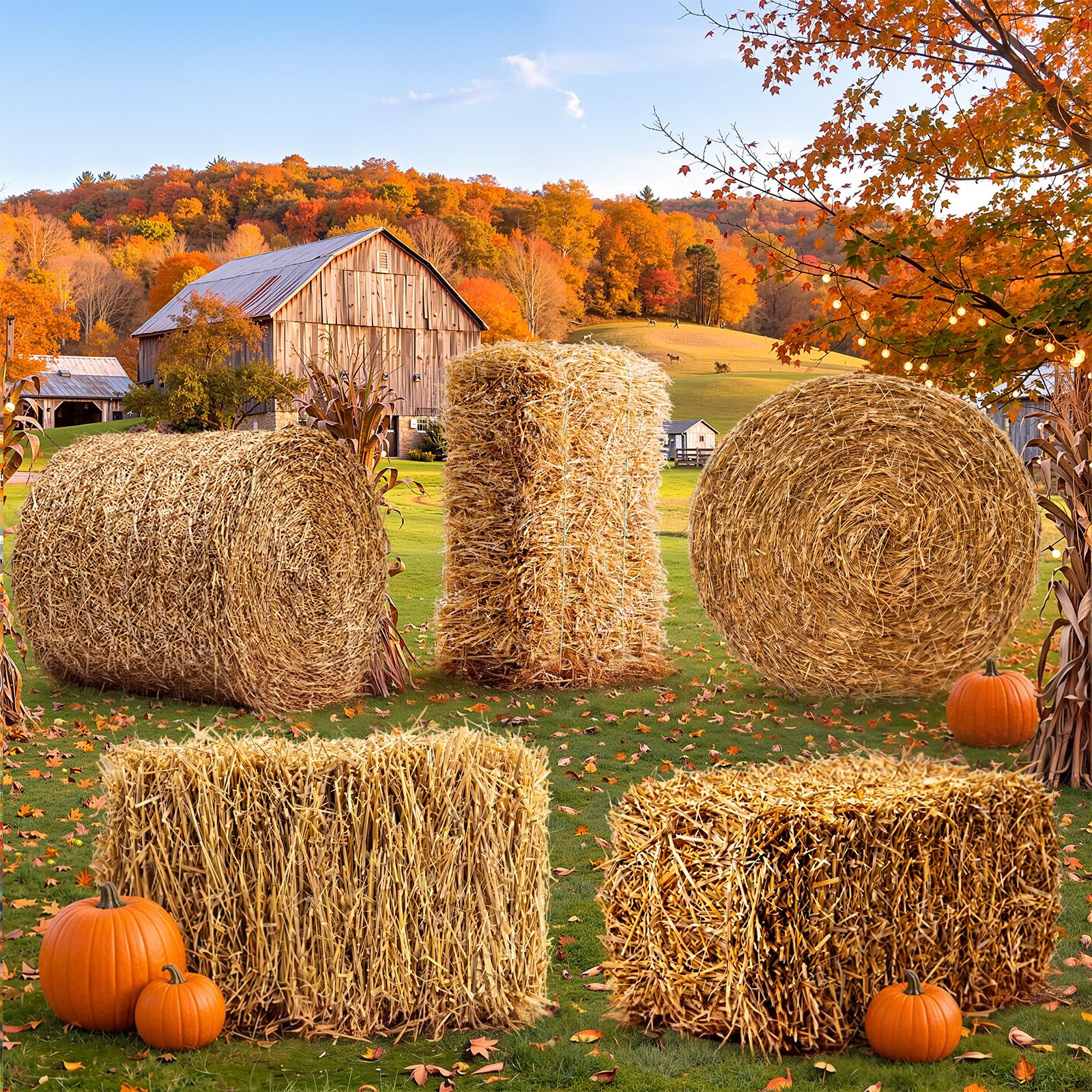 Capoda 5 grandi balle di fieno in cartone da 16,5 a 66 cm, decorazione in piedi per autunno e raccolto, decorazione per feste per autunno, Ringraziamento, Halloween, fattoria, cowboy, prato, giardino