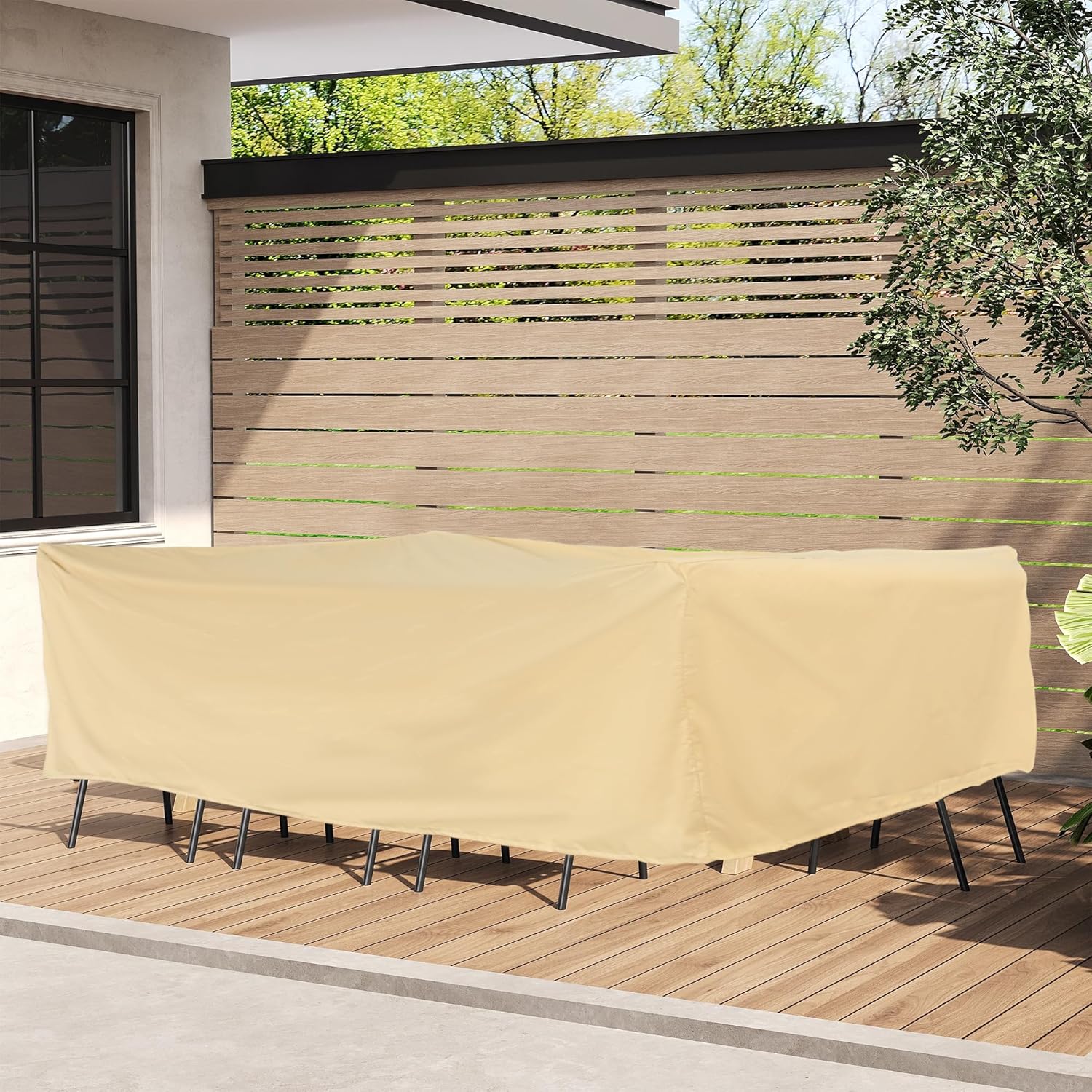 Outdoor Furniture Covers, Rectangular patio table cover, Waterproof for Outdoor patio set cover, Dining table cover, 108" W x 84" D x 31" H Beige & Coffee