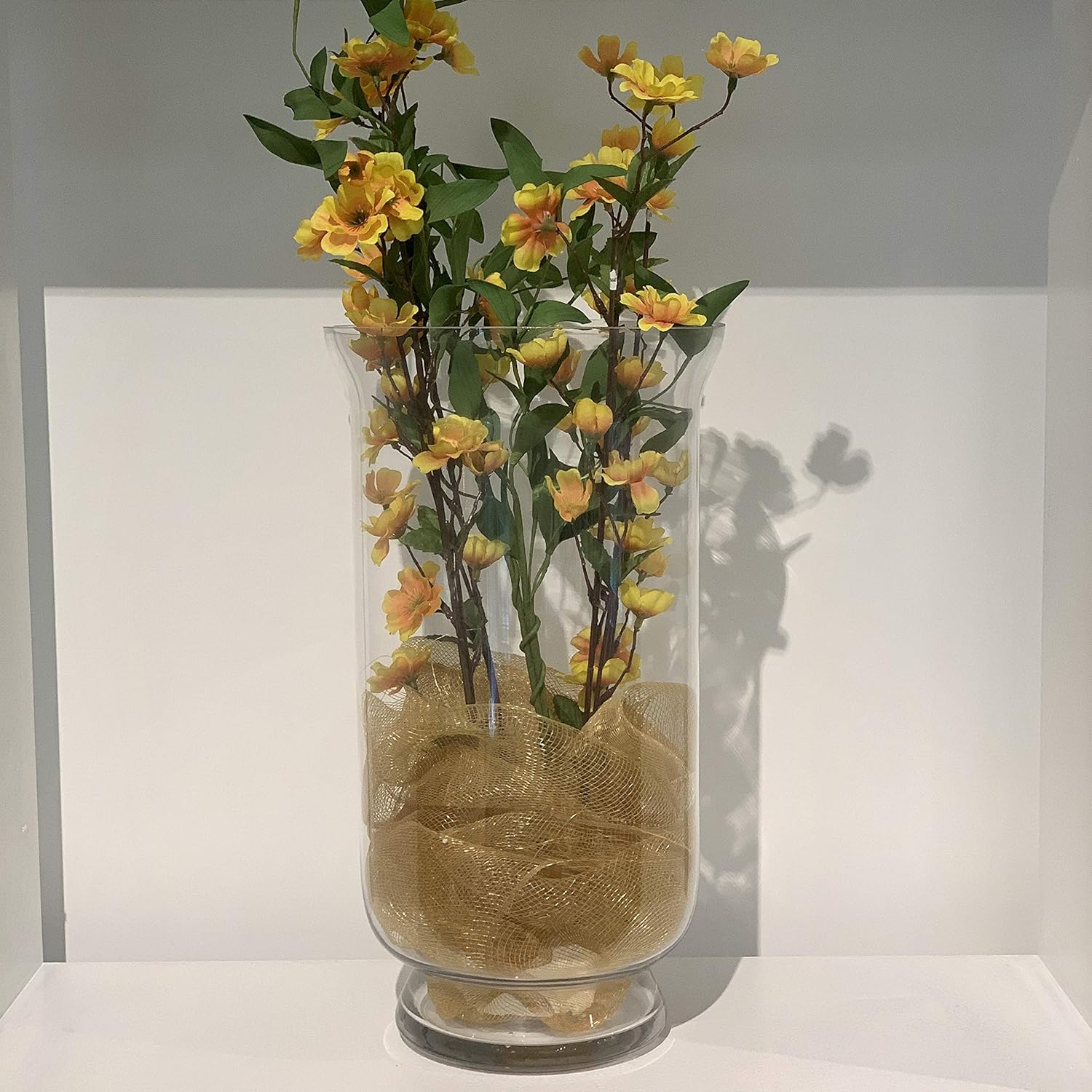 WGV Unique Bouquet Vase, 8" W, 15" H, Clear Tall Hurricane Glass Candle Holder, Floral Planter Terrarium, Home Wedding Event Decor, 1 Piece (VHV0815)