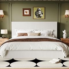 Allewie King Bed Frame Upholstered Platform Bed Adjustable Vertical Channel Tufted Headboard Corduroy Fabric Modern Low Profile Wooden