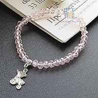 Vista 5 de WE Pulsera elástica de cristal rosa para baby shower con dije de carro de bebé (12 piezas)