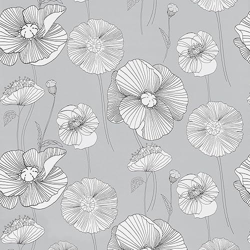 Miniatura 1 de WENMER Papel tapiz floral de 17.3 x 118 pulgadas, papel tapiz floral gris para despegar y pegar, papel tapiz vintage de amapola de maíz, papel de