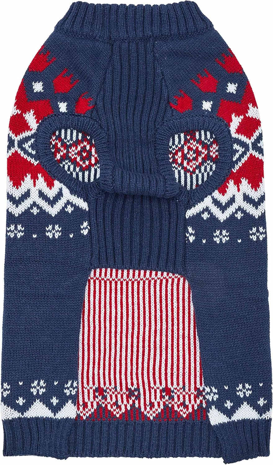 Blueberry Pet Dog Sweater - Holiday Christmas Fair Isle Mock-Neck Pullover, Navy Blue, Warm Dog Clothes, Large Fleece Dog Christmas Sweater, Perfect for Holiday Enthusiasts & Family Photos