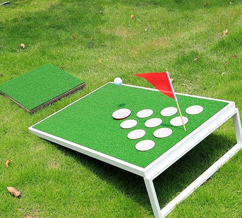 Miniatura 8 de OOFIT Juego de Cornhole de golf combinado con juego de pong, tablas de juego de astillado con alfombrillas de astillado y pelotas de golf para