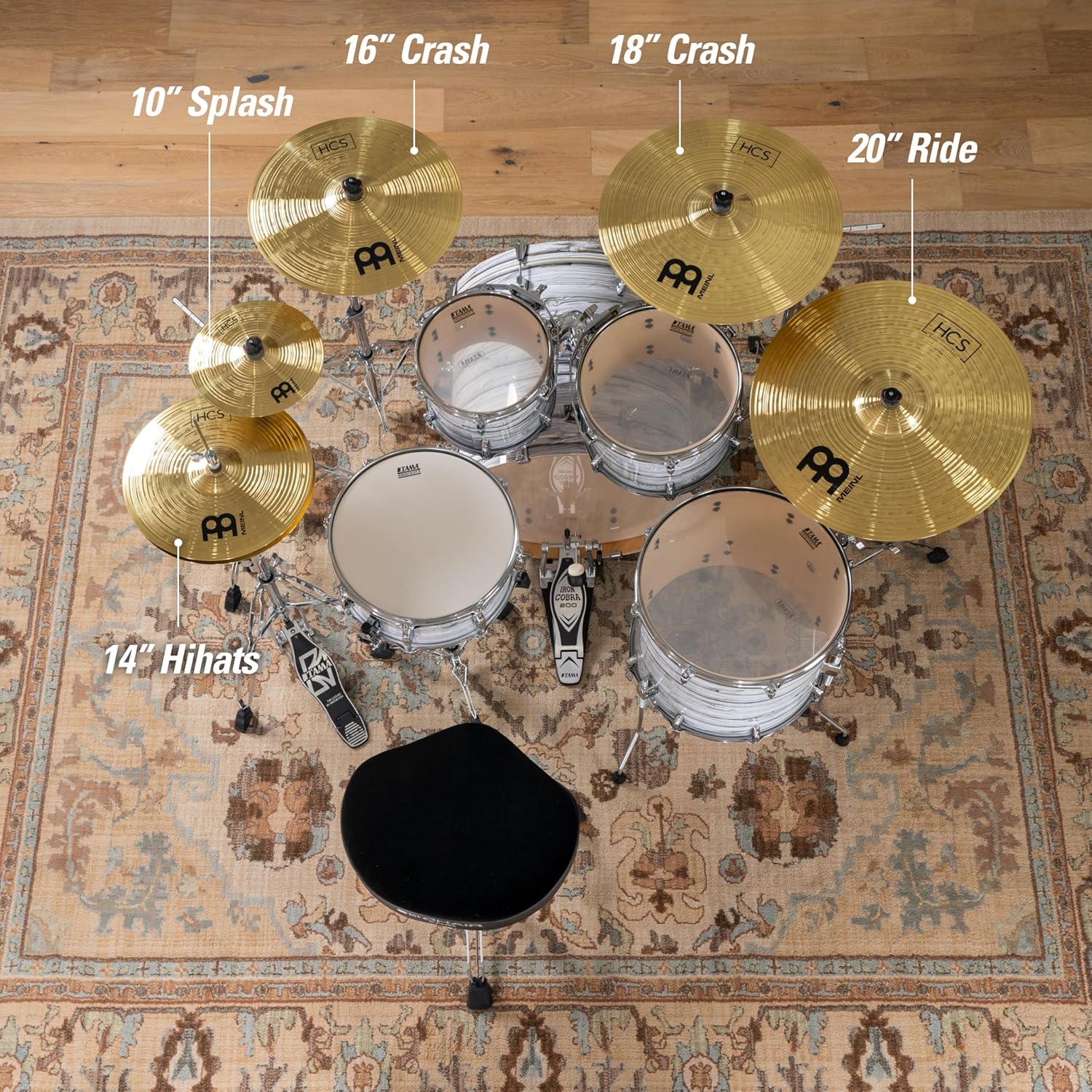 HCS Expanded Cymbal Set Box Pack for Drums with Hihats, Crashes, Ride, Splash — MADE IN GERMANY — Durable Brass, 2-YEAR WARRANTY