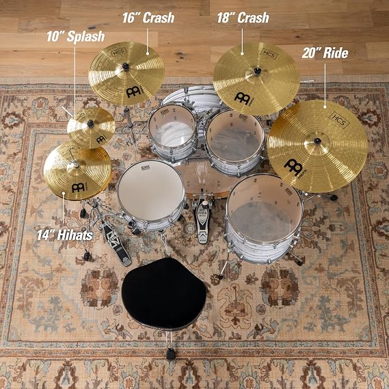 MEINL Cymbals HCS Series 10 Splash/14 Hihat/16 Crash/18 Crash/20 Ride HCS-CS2 | 14インチのハイハット、16インチ/18インチのクラッシュ、20インチのライド、10インチのスプラッシュ — 耐久性のある真鍮合金、明るく音楽的なサウンド、初心者に優しい