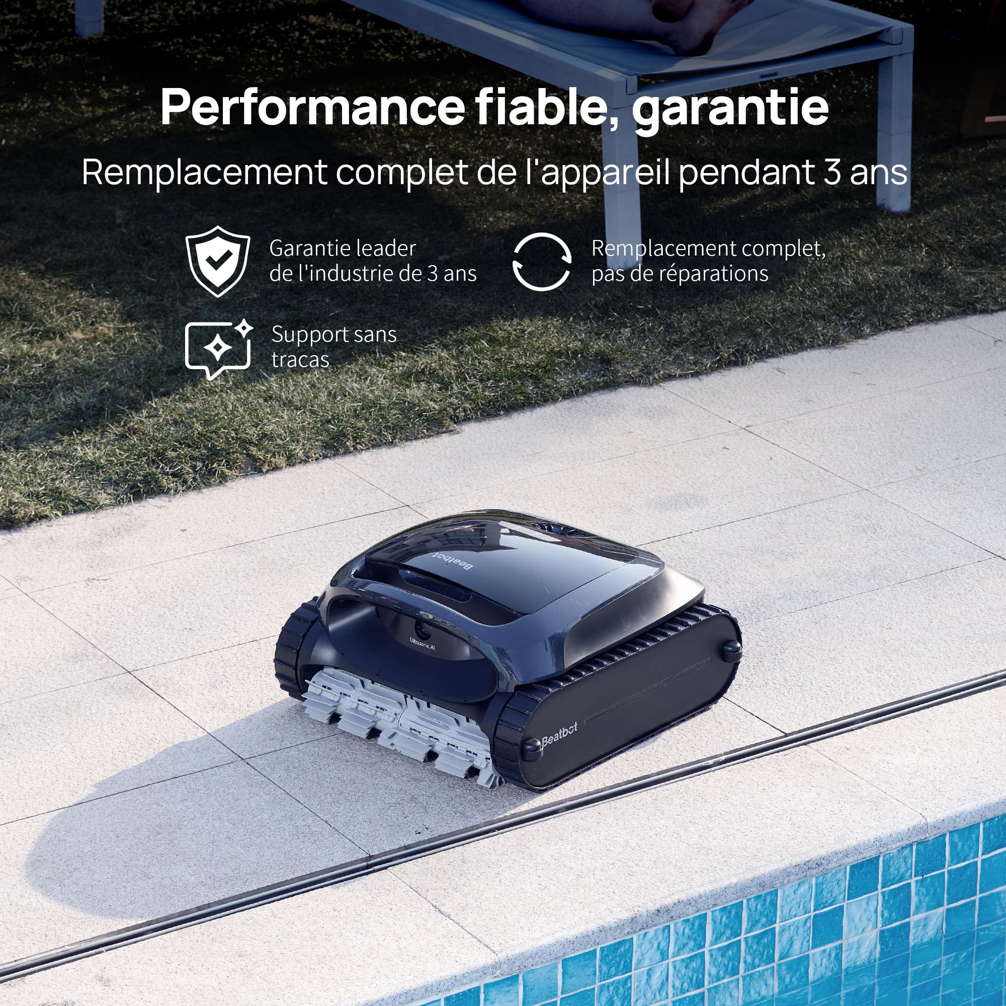 Beatbot AquaSense 2 Robot Piscine sans Fil, Aspirateur Piscine Automatique, Nettoyage Complet Fond Parois Ligne d’Eau, Remontée Automatique, Autonomie 150min, Max 300m², Bleu Nuit