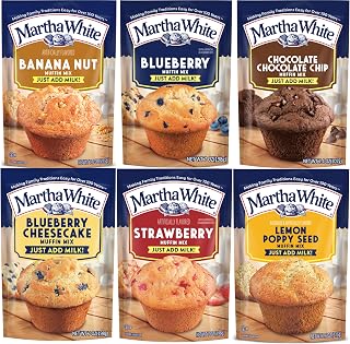 Martha White Muffin Mix 6-Pack Sampler: Banana Nut, Blueberry, Chocolate Chip, Cheesecake & More - Quick Easy Baking
