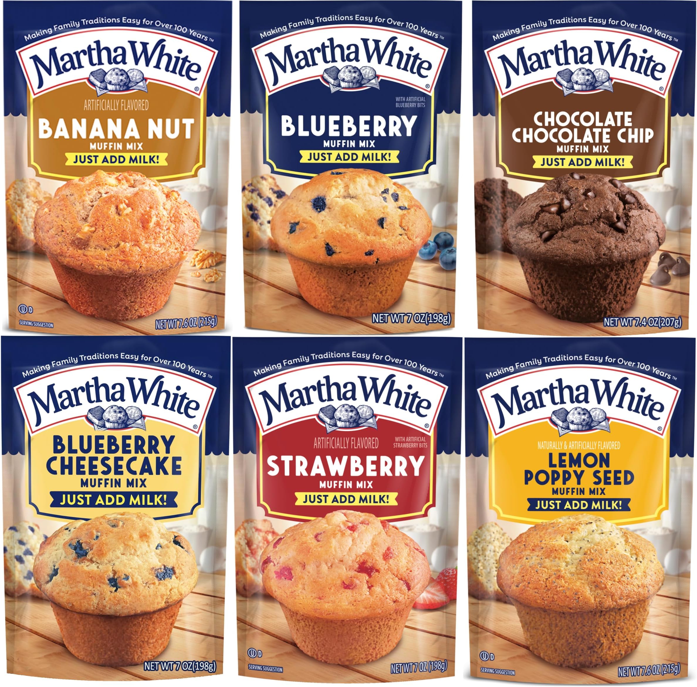 Muffin Mix Sampler Package with Favorite Banana Nut - 6 Pack of Various Flavors