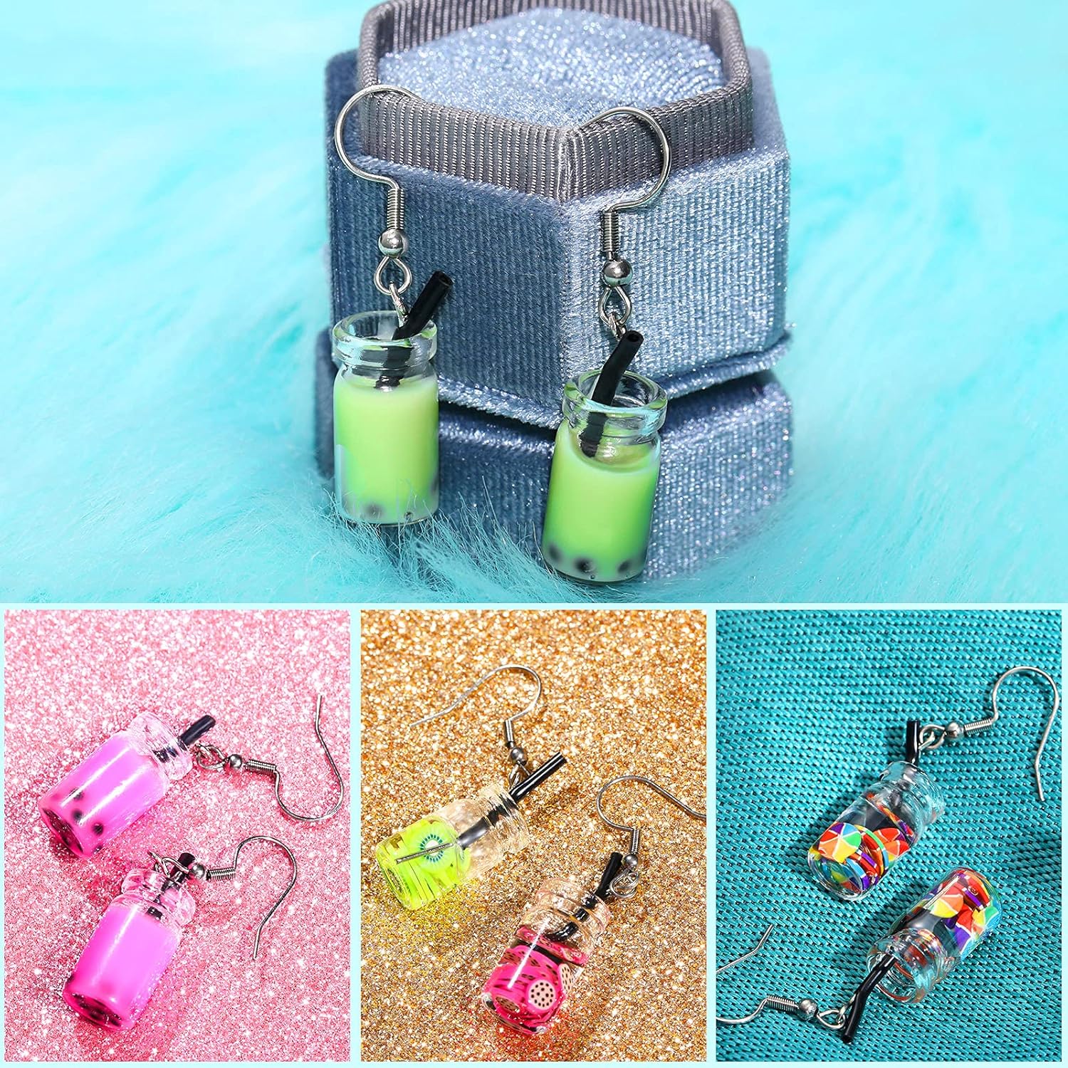 Hicarer 104 Pcs Milk Tea Charms Mini Colorful Bottle Charms Fruit Juice Pendant for DIY Jewelry Craft Earring Keychain - Image 4