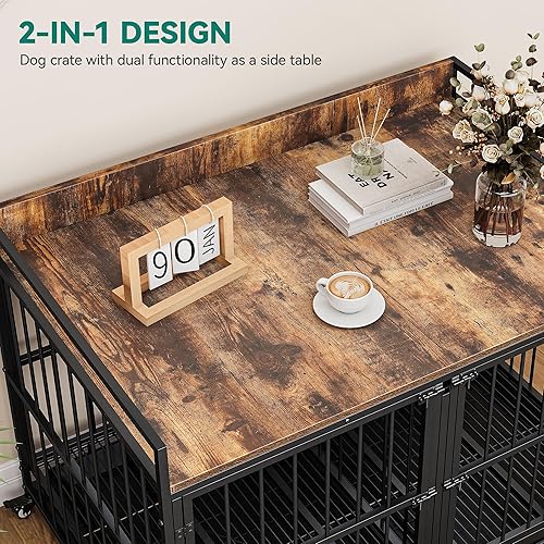 Miniatura 7 de YITAHOME Jaula para perros resistente de 37.5 pulgadas con divisor extraíble, diseño de puertas dobles y cerraduras, jaula grande para perros