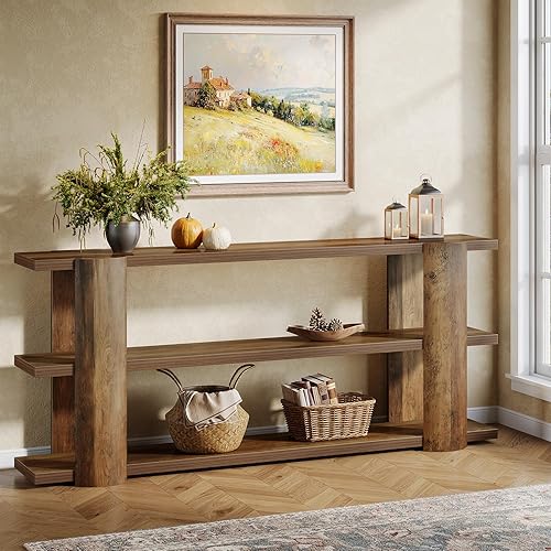 Tribesigns Mesa consola extra larga de 70.87 pulgadas para entrada, mesa de sofá estrecha de madera de 3 niveles detrás del sofá, mesa de entrada de