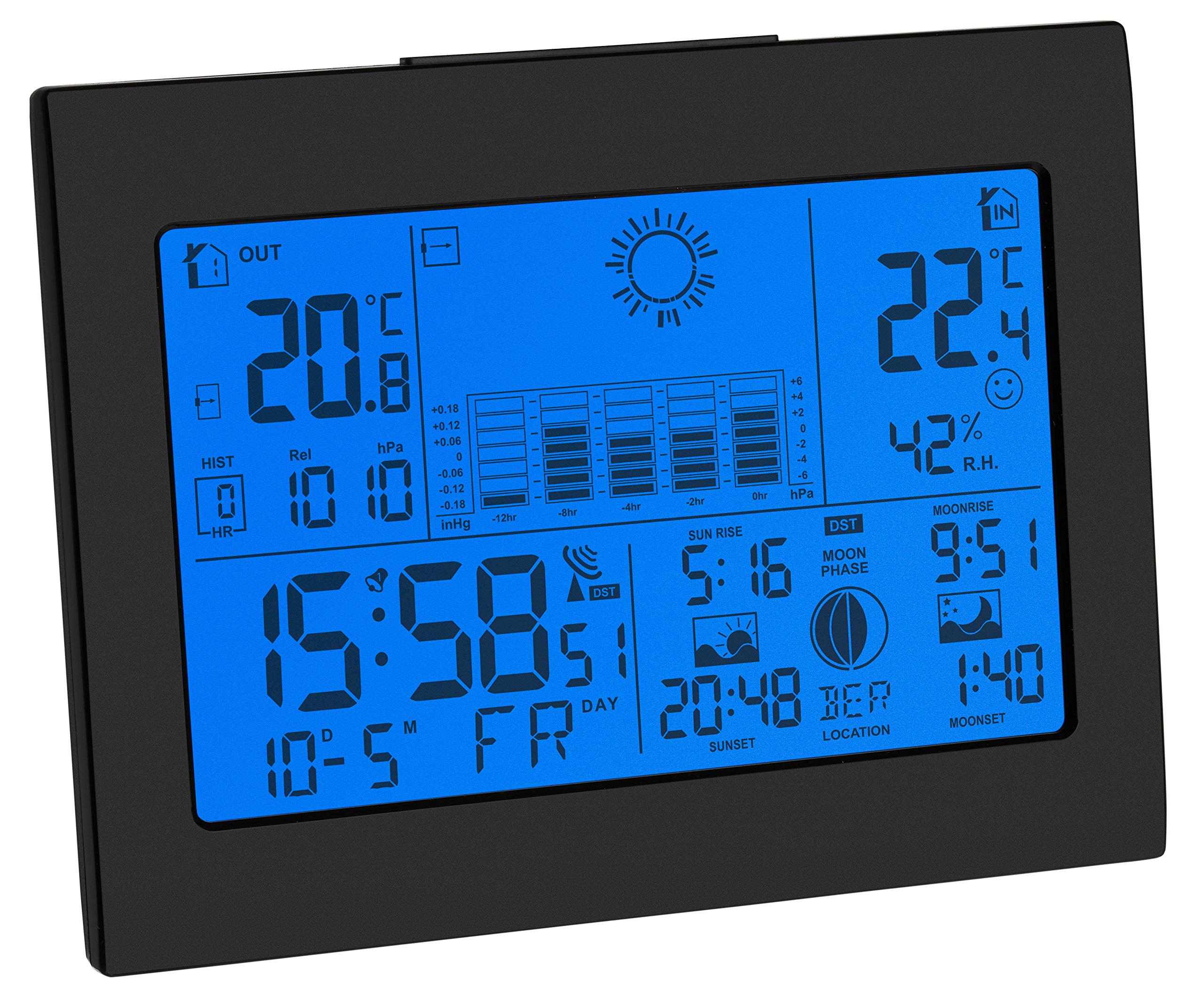 TFA Dostmann Horizon 35.1155.01 Stazione meteo wireless con sensore esterno, previsioni meteo, orologio radiocomandato