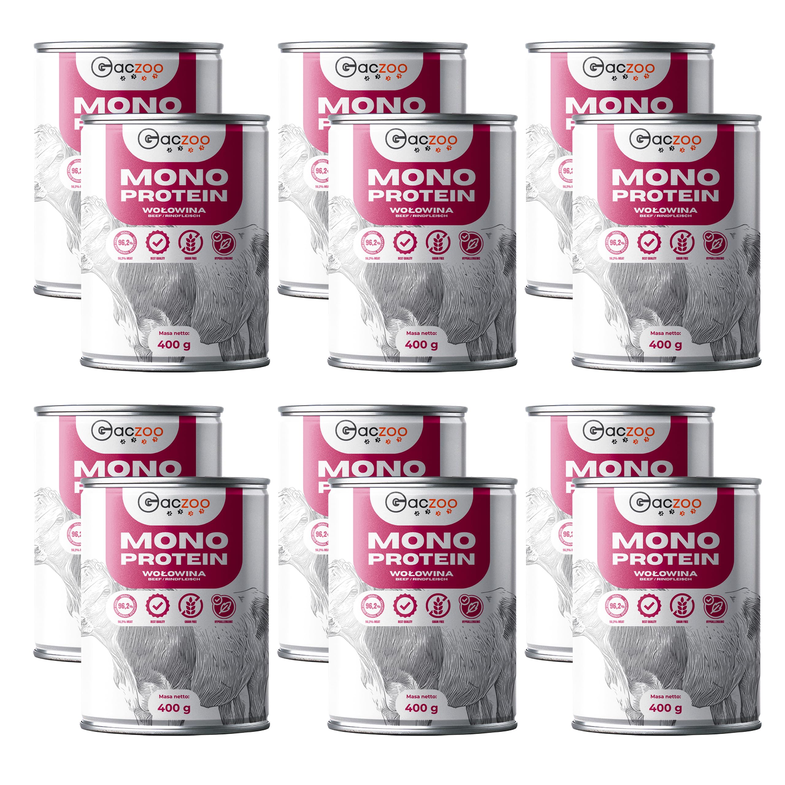 Karma dla psów - Pate - Wołowina - Wysoka zawartość mięsa, monoproteina, bez zbóż, bez sztucznych dodatków - dla dorosłych psów, wszystkich ras - 12 x 400 g
