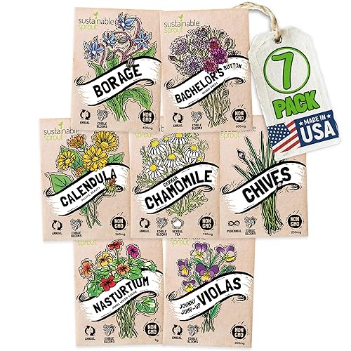 Edible Flower Seeds for Planting: 7 Variety Packets: Viola, Calendula,