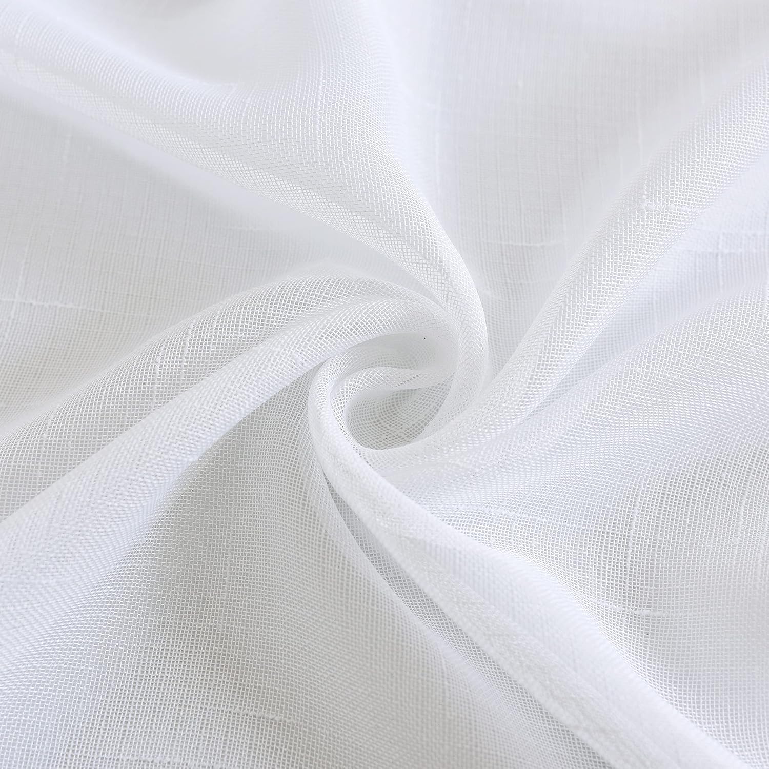 Sheer Curtains Faux Linen Semi Voile Light Filtering Drapes Pair for Bedroom Living Room, Set of 2 Grommet Top Window Curtain Panels (Each 54 x 95 Inch, White)