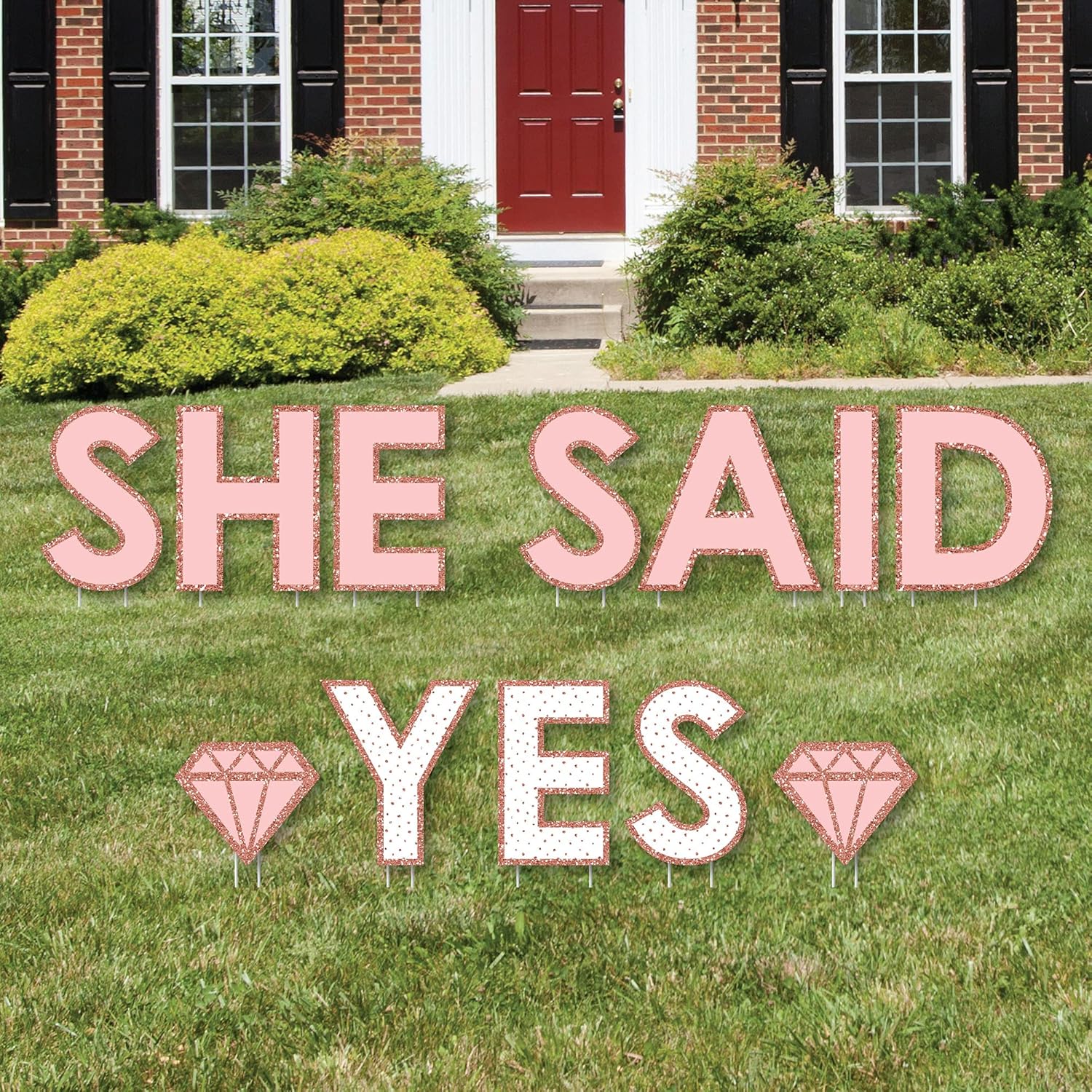 Big Dot of Happiness Bride Squad - Yard Sign Outdoor Lawn Decorations - Rose Gold Bridal Shower or Bachelorette Party Yard Signs - She Said Yes