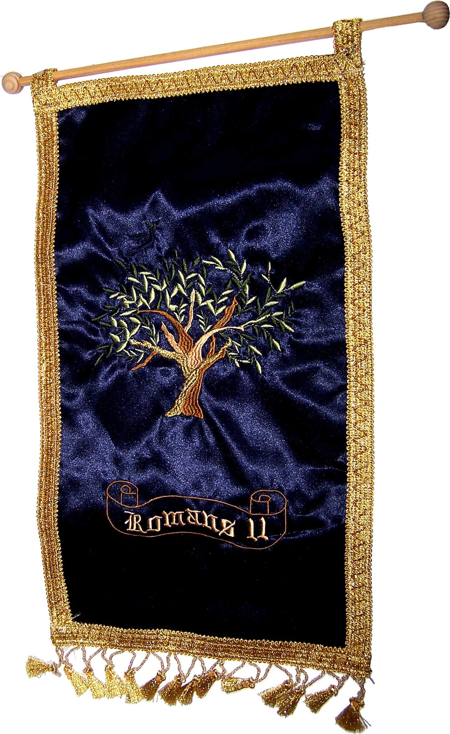 Holy Land Market Grafted in - Messianic Seal Cloth Banner Hanger - Comes with Stick for Hanging (Blue - Grafted in)