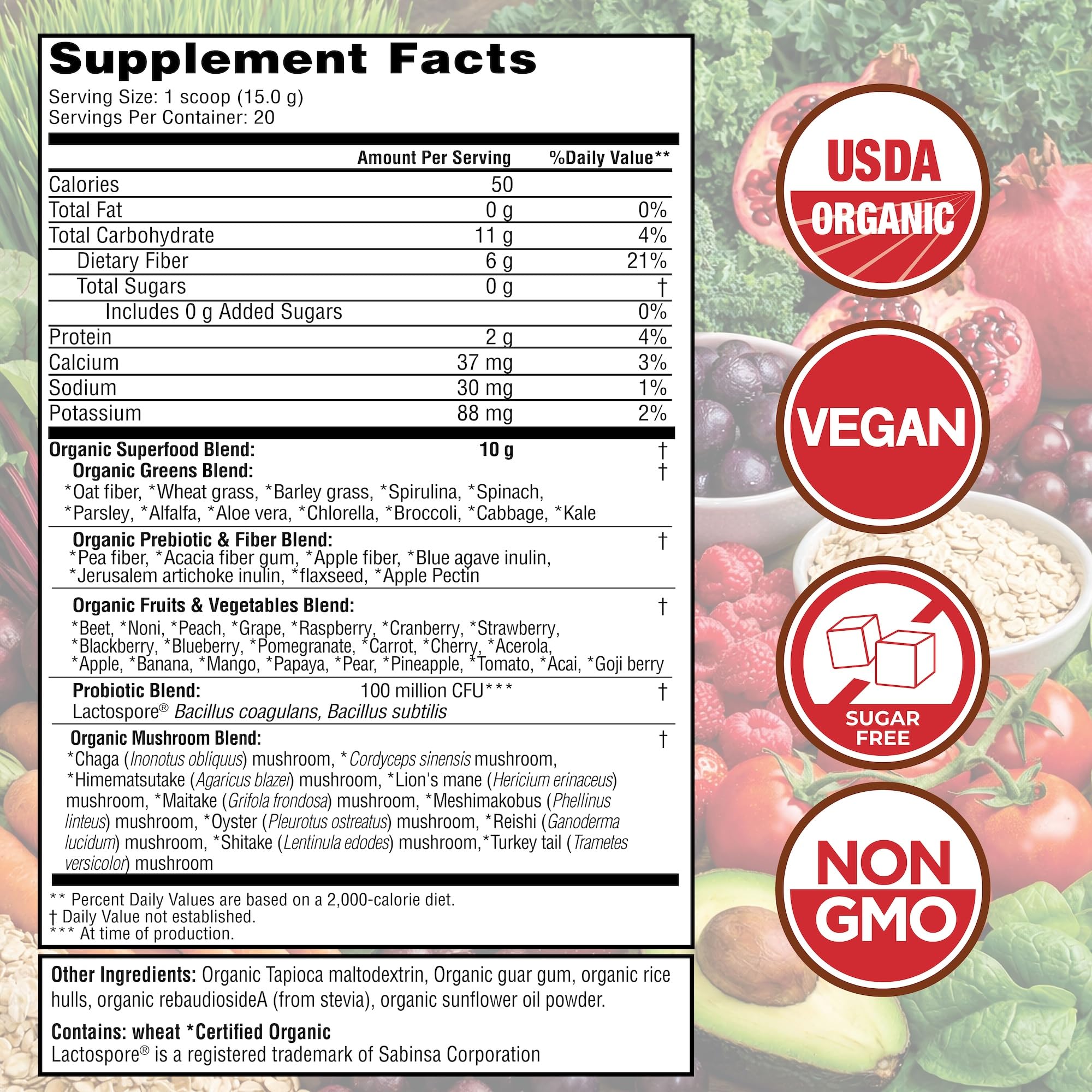 Country Farms Organic Super Greens Powder, Daily Greens Drink Mix with 50 Organic Superfoods, Fruits, Vegetables, Fiber, Mushrooms & Probiotics for Gut Health, Digestion & Energy, Berry Flavor — Amazon image 4