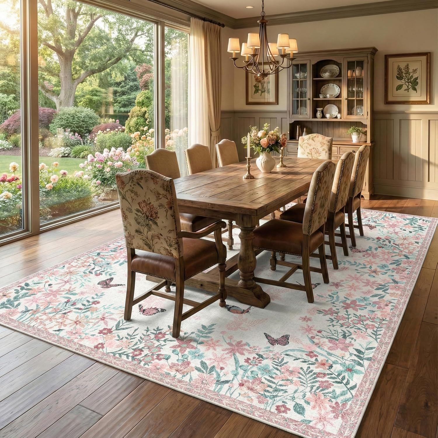Area Rugs 8x10 Rugs for Living Room, Machine Washable Pink Pastel Rugs for Bedroom Large Area Rug Living Room Rug Non Slip Rug Carpet for Dining Nursery