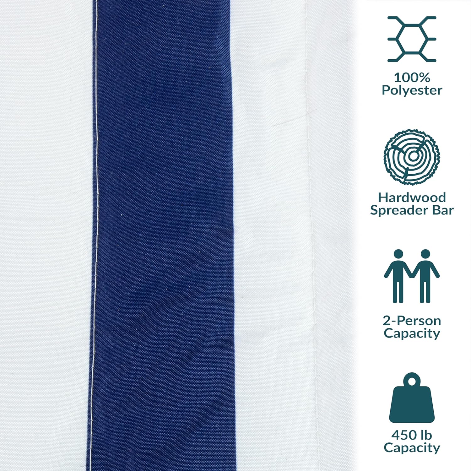 Sunnydaze Extra Large Quilted Hammock with Spreader Bars - 2-Person Hammock for Outside - Blue and White Stripe