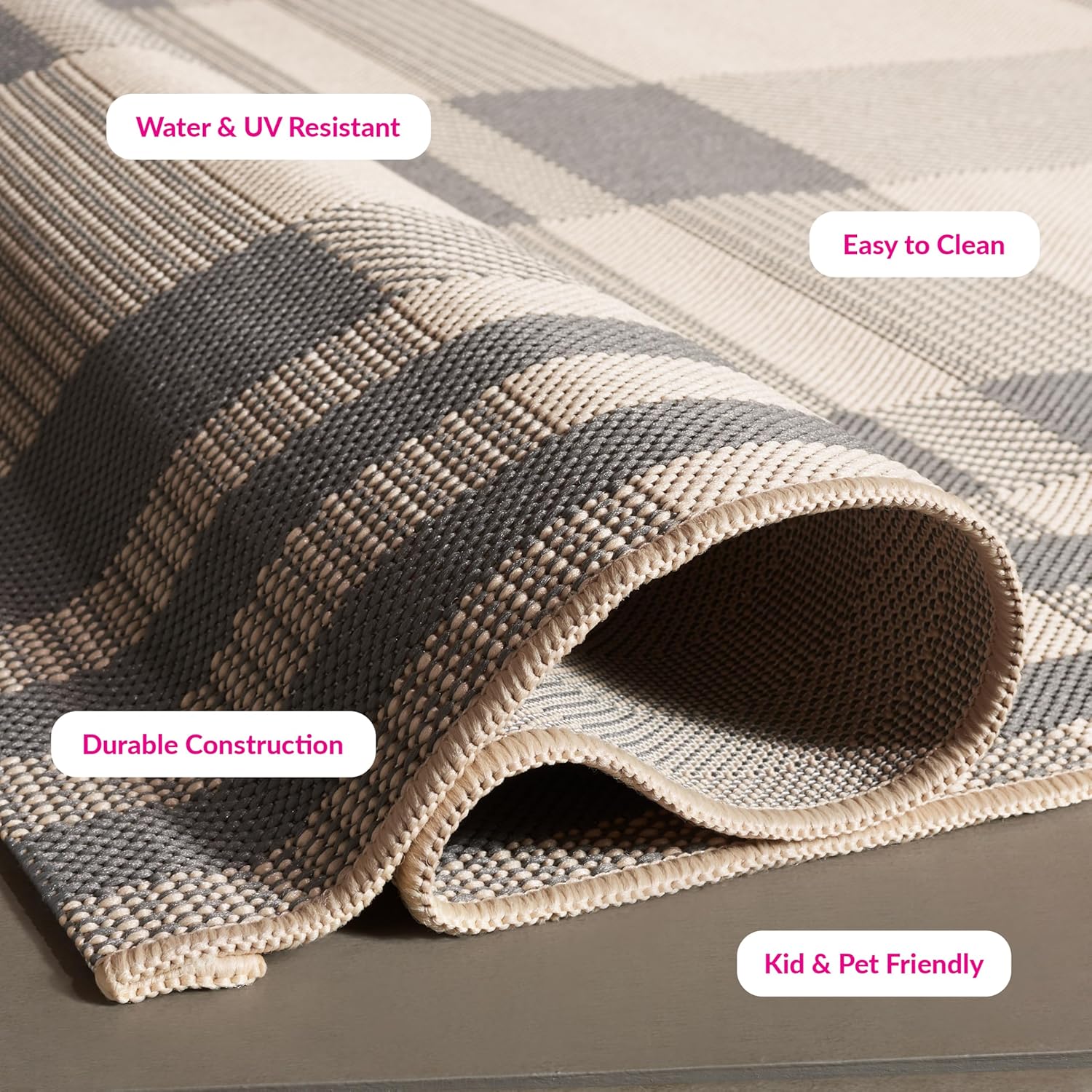 SAFAVIEH Washable Rug Outdoor Courtyard Collection - 2'7" x 5', Grey & Bone, Plaid Pattern, Non-Shedding & Easy Cleaning, Ideal for Patio, Backyard, Mudroom (CY6201-236)