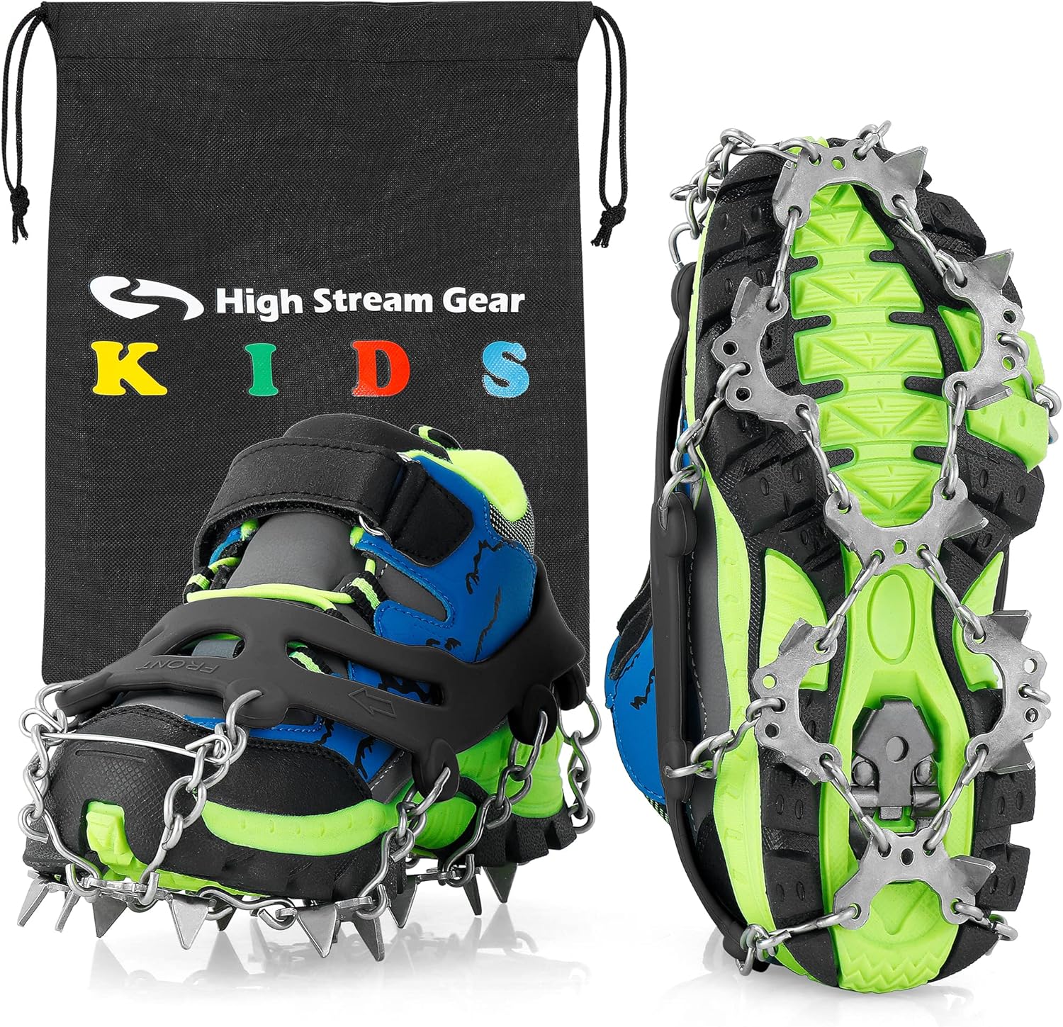 Kids Ice Cleats – Snow Crampons for Hiking Boots & Shoes with 14 Stainless Steel Spikes