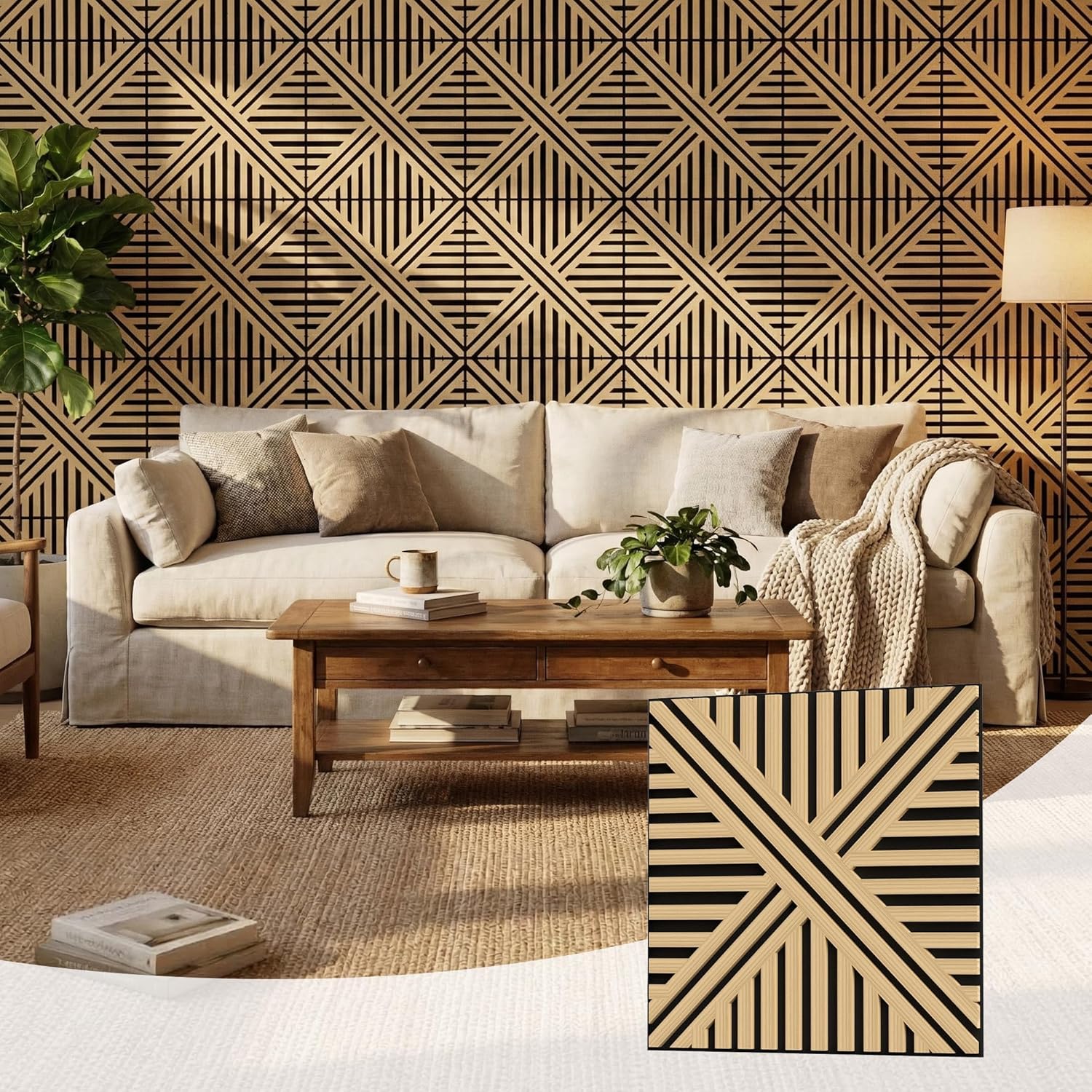 Acoustic Wall Panels, Decorative Acoustic Panels for Walls 23.6"x23.6", Sound Absorbing Wood Wall Panels for Interior Wall Decor, PVC Wood Grain HDF Acoustic Panels (White Oak, 8 Pack)