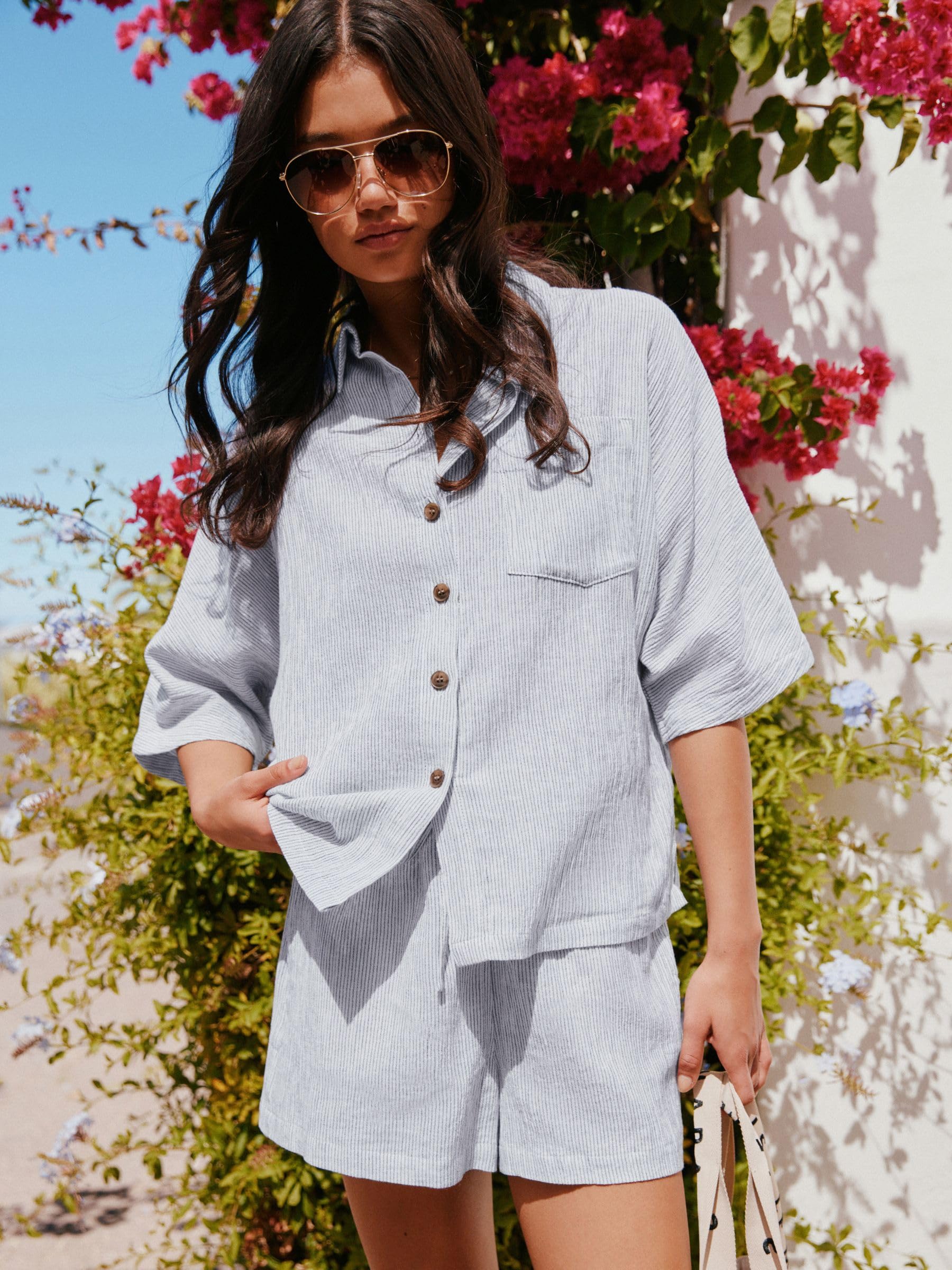 NEXT Femme Chemise texturée à Manches Courtes Contenant du Lin | Coupe standard