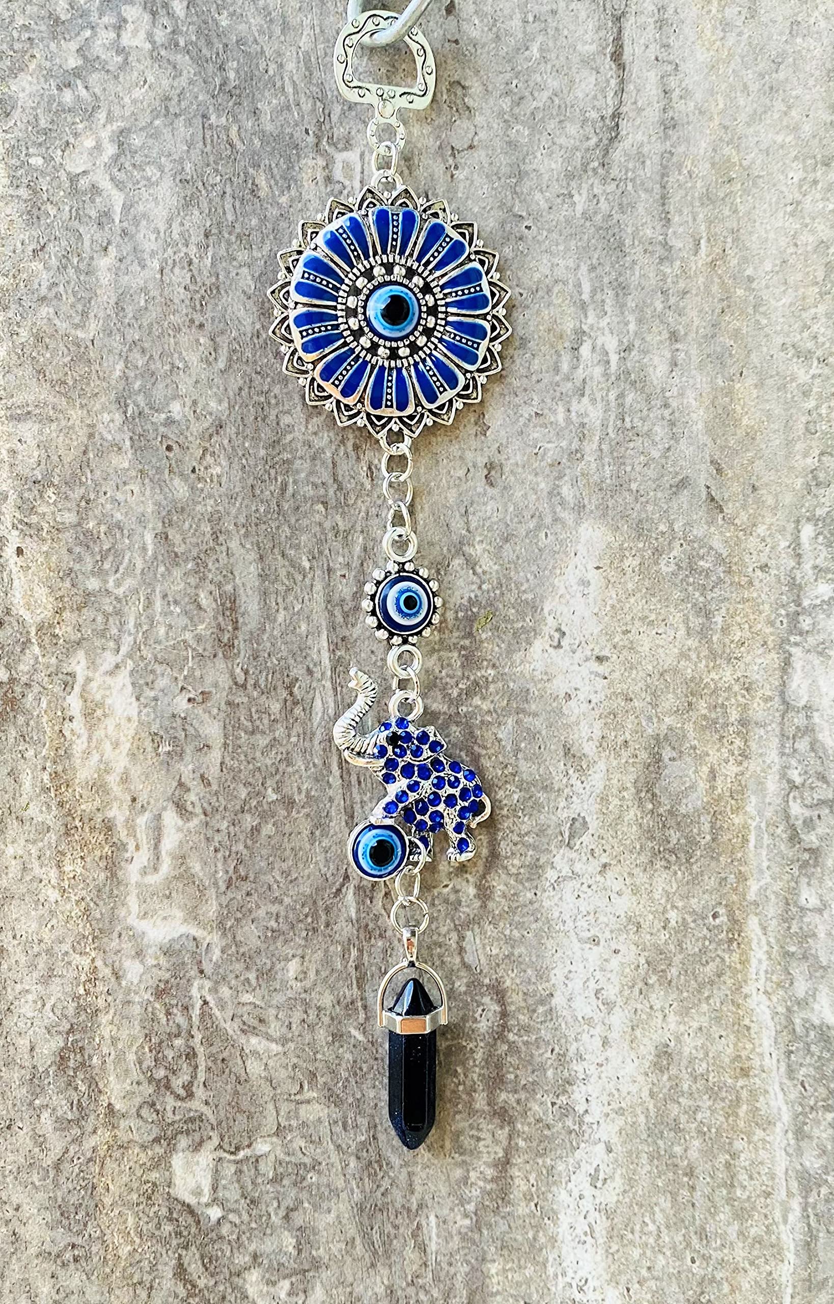 LUCKBOOSTIUM Elephant Ornament With Real 7 Chakra Gemstone Tassel - Multicolor Ball Chain Decoration