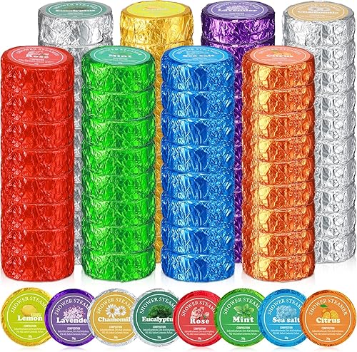 Loopeer 96 piezas de vaporizadores de ducha de aromaterapia a granel con 8 aromas para hombres y mujeres, bombas de ducha envueltas individualmente