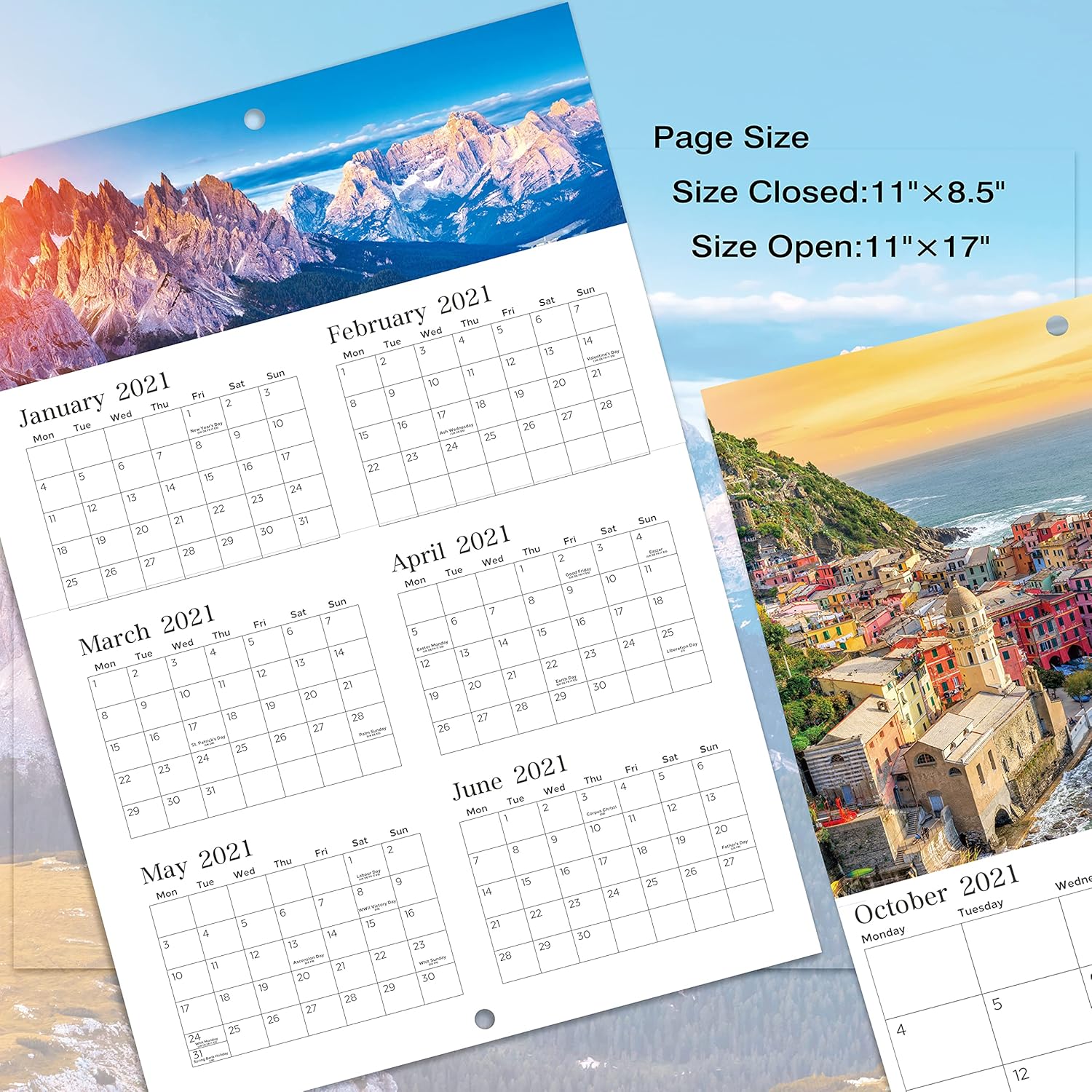 2022 Calendar - Monthly Planner Starts In Monday With Thick Glossy Paper 29 X 21 Cm January - December 2022 Hanging Hook Large Unruled Blocks With Uk Date European National Park :