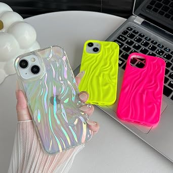 Caseative for iPhone 14 Case,Pleated Water Ripple Chrome Wave Pattern Soft Phone Case (Clear)