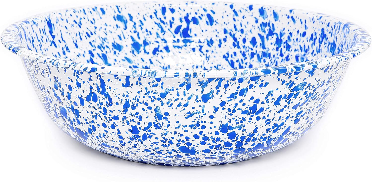 Crow Canyon Home Enamelware Medium Basin, 8 quart, Blue/White Splatter (Single)