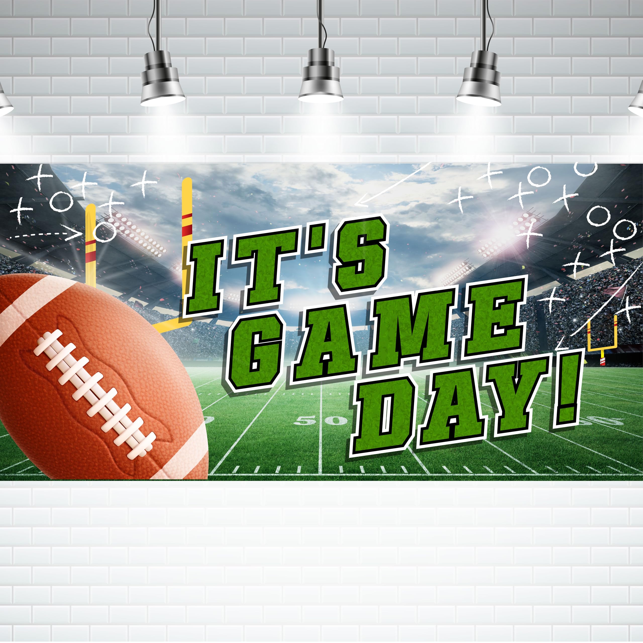 Football Banner for Birthday Party Decorations - Large Sport Themed Backdrop with Field Design, Wall Door Sign for Football Fan Party Supplies