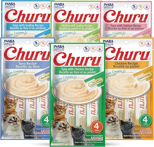 Miniatura 8 de INABA Churu Lickable Purée Golosinas naturales para gatos (paquete variado de atún y pollo, 16 tubos)