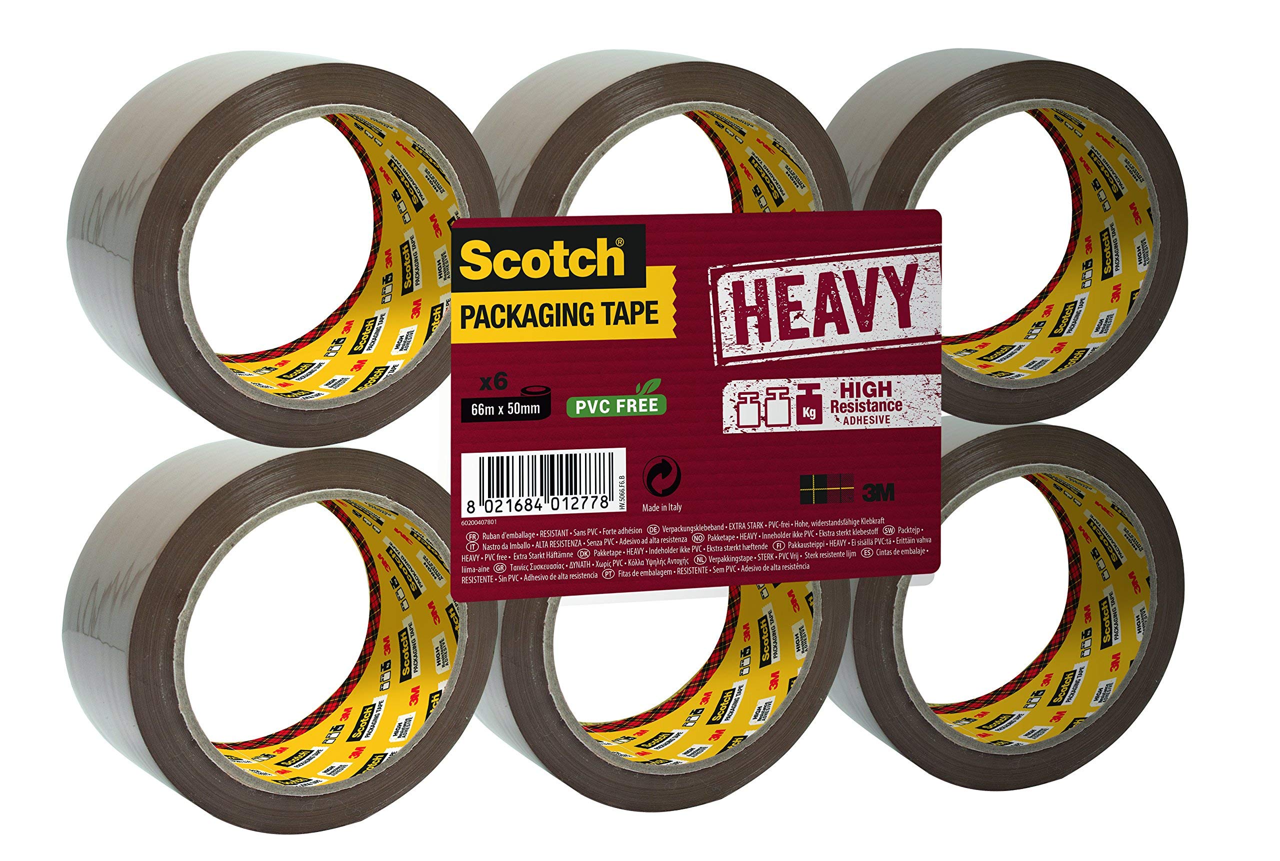 Scotch HV5066DB Handabroller HEAVY, 50 mm x 66 m, inklusiv 2 Rollen Klebeband, braun + HV5066FT Verpackungsklebeband HEAVY, 6 Rollen, 50 mm x 66 m, transparent