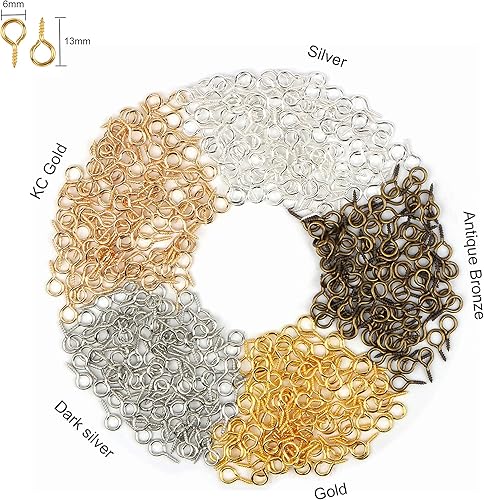 Miniatura 10 de 100 ganchos pequeños de tornillo para manualidades, 0.236 x 0.512 in (plata oscura) Plateado oscuro,Bronce antiguo,Dorado,Plata