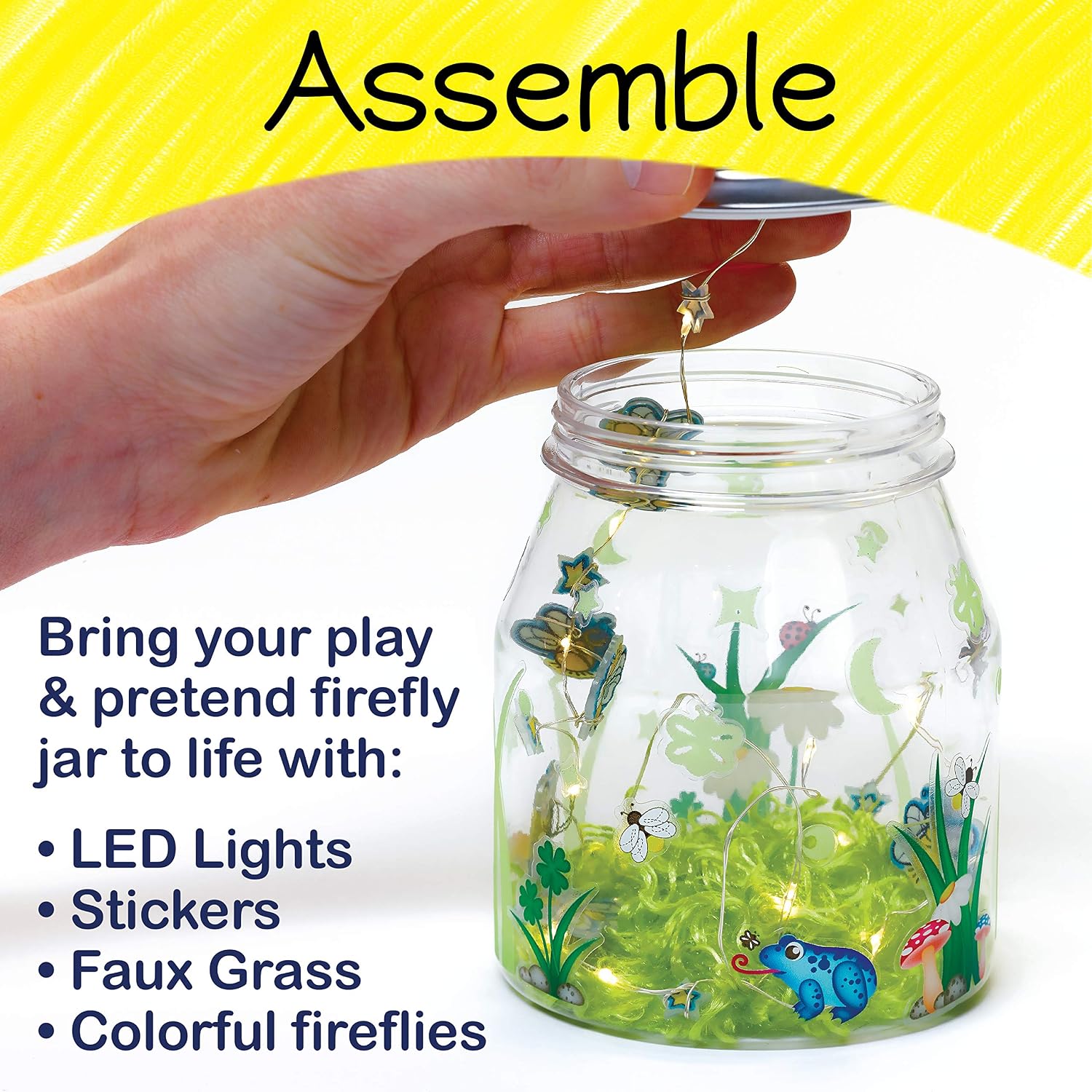 Creativity for Kids Make Your Own Firefly Light Craft Kit - Build a Play and Pretend Shrink Fun Indoor Lightning Bug Jar, Multi
