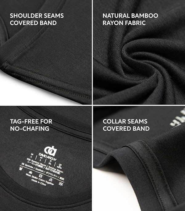 DAVID ARCHY Men's Undershirt Bamboo Rayon Moisture-Wicking Black T-Shirts for Men Stretch Crewneck Tees for Men, 3-Pack (S, Black) by DAVID ARCHY - Used condition - Image 5