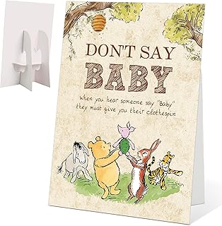Don't Say Baby Sign for Shower Games, Baby Shower Party Ceremony and Reception Decorations, Bear Themed Party Decoration, Gender Reveal Activities, Newborn Announcement Activities, 10