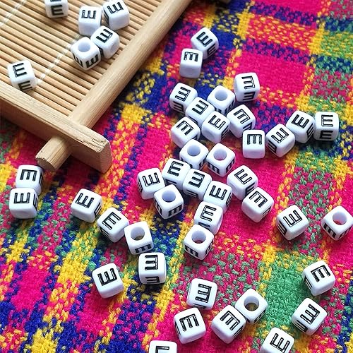 Miniatura 4 de Amaney - Cuentas de letras E 100 piezas de 0.236 x 0.236 pulgadas, color blanco, cuadrado, acrílico, negro, alfabeto, para hacer