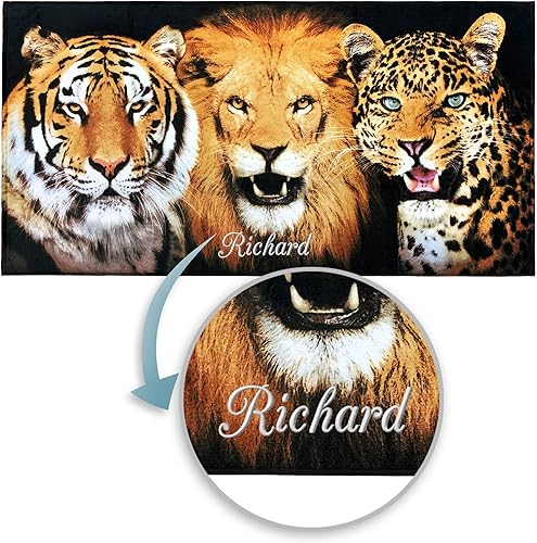 Softerry Toalla de playa personalizada para gatos grandes 30 x 60 pulgadas león felinos salvajes tigre de Bengala y Jaguar leopardo 100 algodón