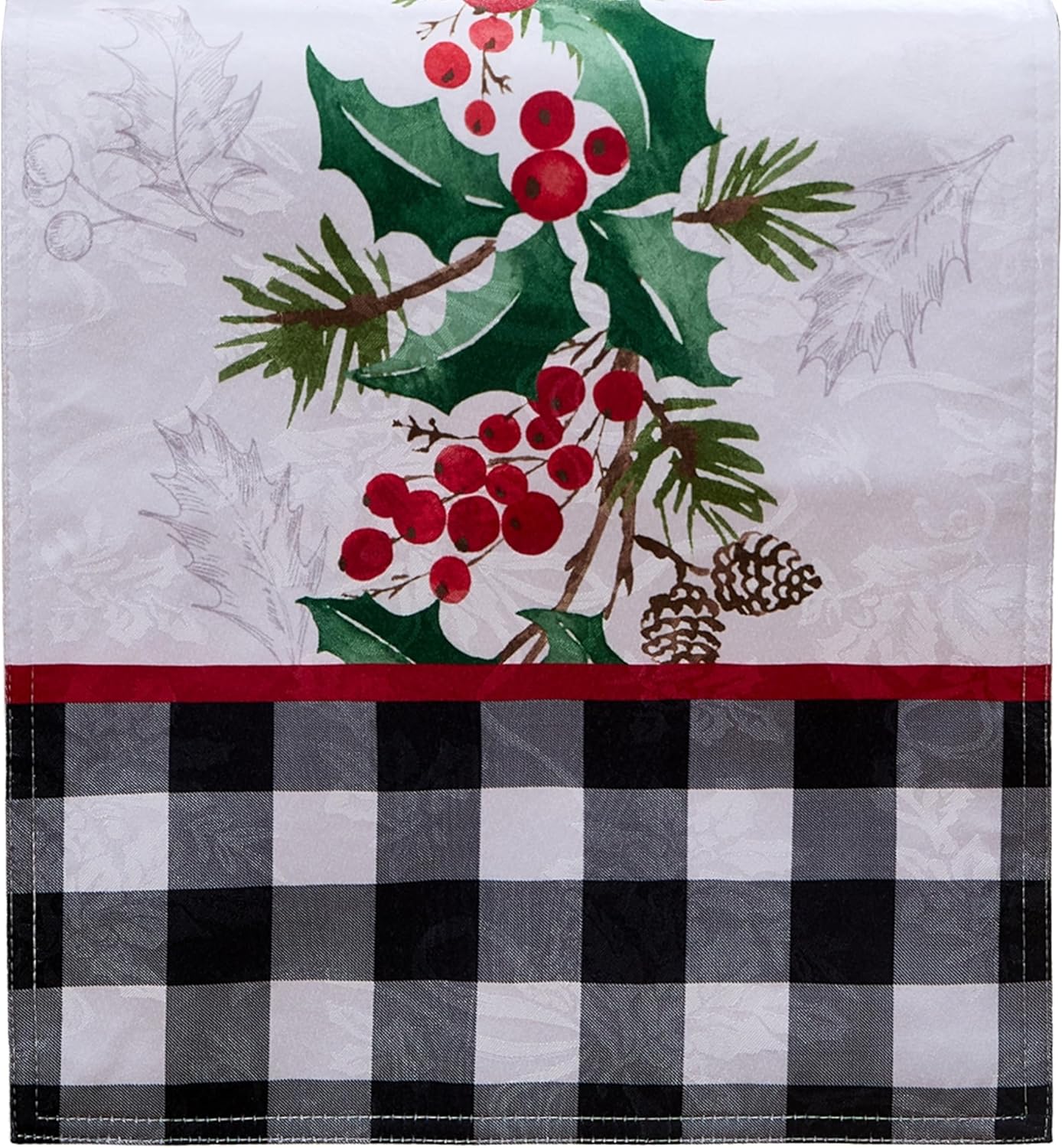 Elrene Home Fashions Holly Farmhouse Charm Buffalo Check Holiday/Christmas Fabric Centerpiece or Dining Table Runner, 14"x70"