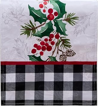 Holly Charm Holiday Fabric Table Runner, Multicolor - 14" W x 70" L