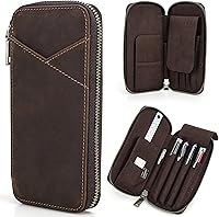 Vista 21 de Estuche Superior de Cuero Genuino de Grano Superior con 3 Ranuras para Lápices/Bolígrafos, Diseño de Moda Sólido Sin Logo, Hecho a Mano, Cierre